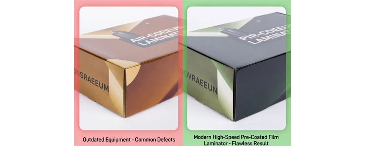 Side-by-side comparison of laminated packaging boxes